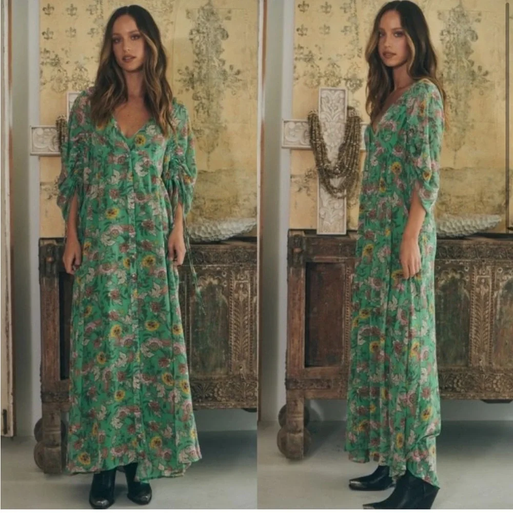 Free People Earthfolk Floral Maxi Dress in Green Combo - Picture 3 of 16